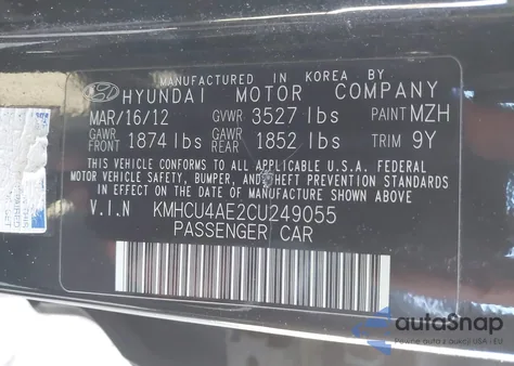 2012 Hyundai Accent Gls z USA, uszkodzony, nr VIN KMHCU4AE2CU249055